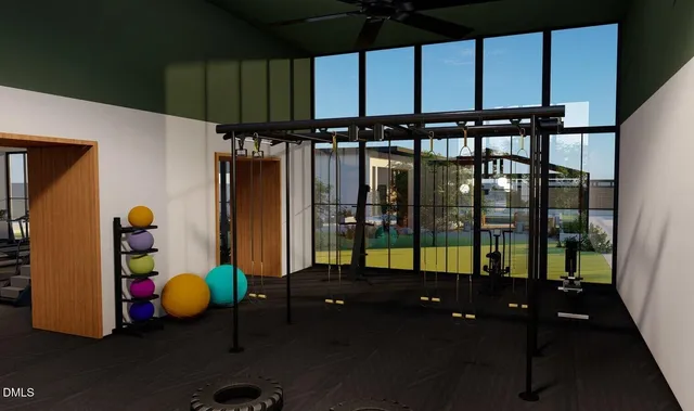 a view of a room with gym equipment