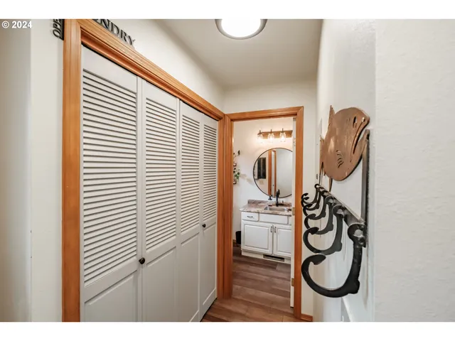 a bathroom with 2 sink and a mirror