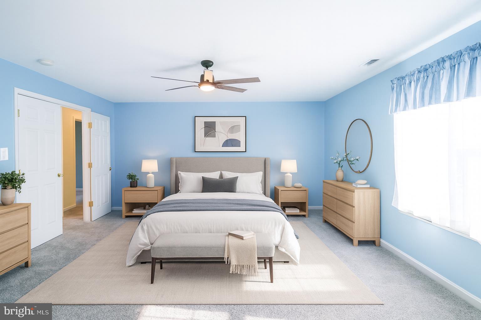 56 Cross Point Drive Owings, MD 20736 - Photo 15 of 54 a spacious bedroom with a bed a chandelier and dresser