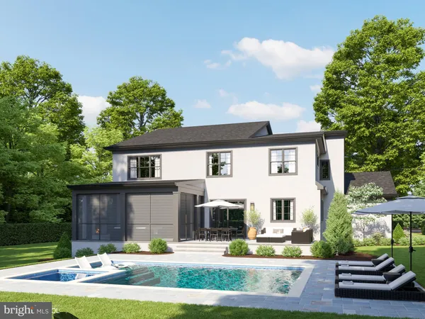 a view of a house with a swimming pool and a yard