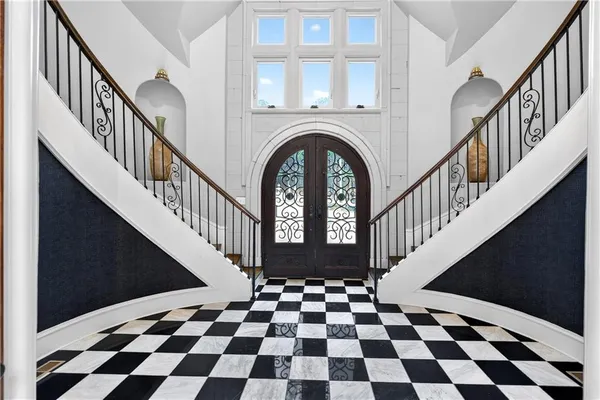 a black and white checkered floor