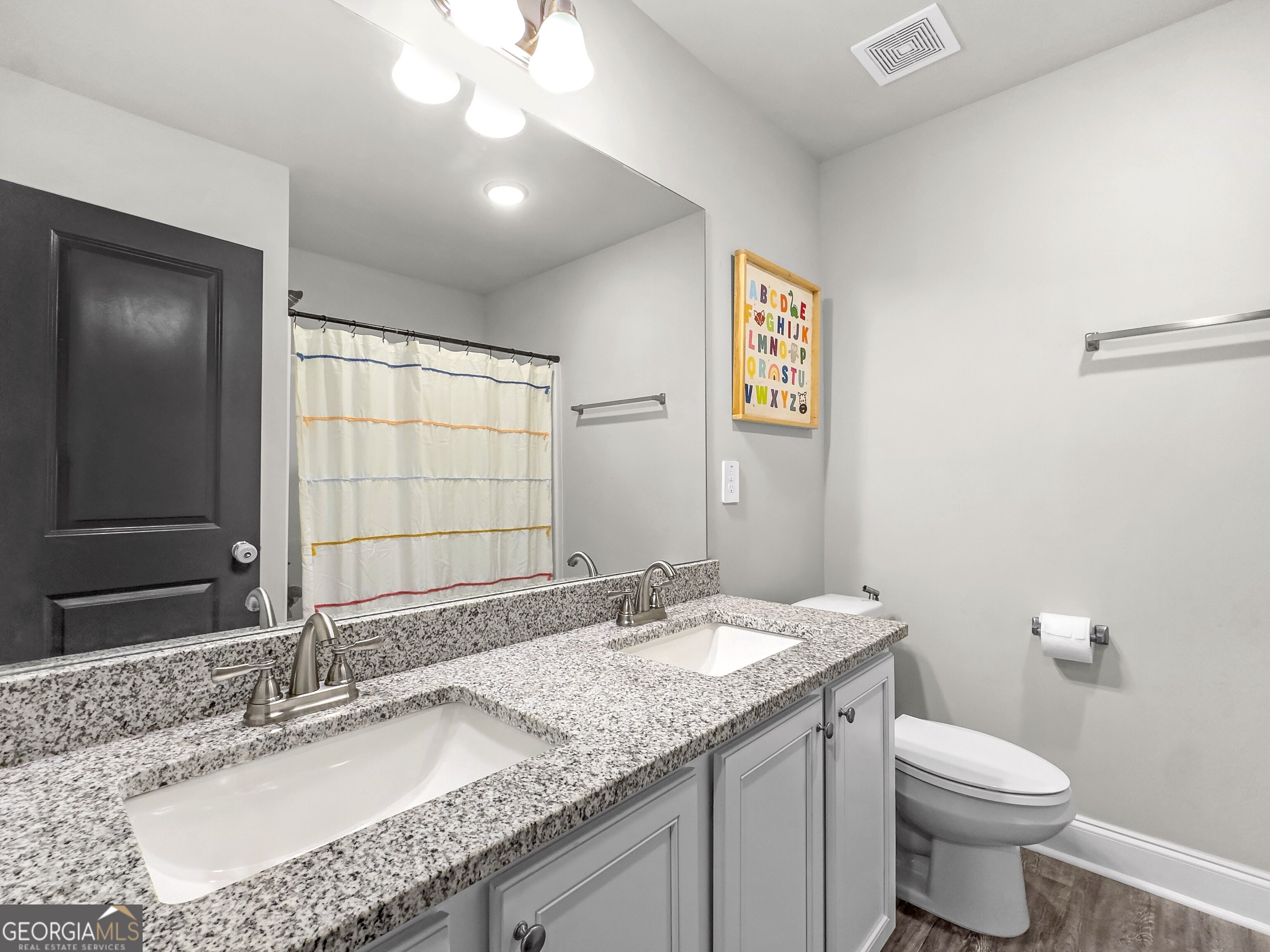 35 Sandy Ridge Road McDonough, GA 30252 - Photo 52 of 63 a bathroom with a granite countertop sink a toilet and a mirror