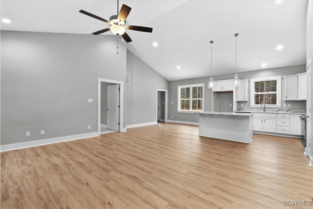 292 Lunenburg County Road Keysville, VA 23947 - Photo 12 of 39 Kitchen featuring ceiling fan, hanging light fixtu