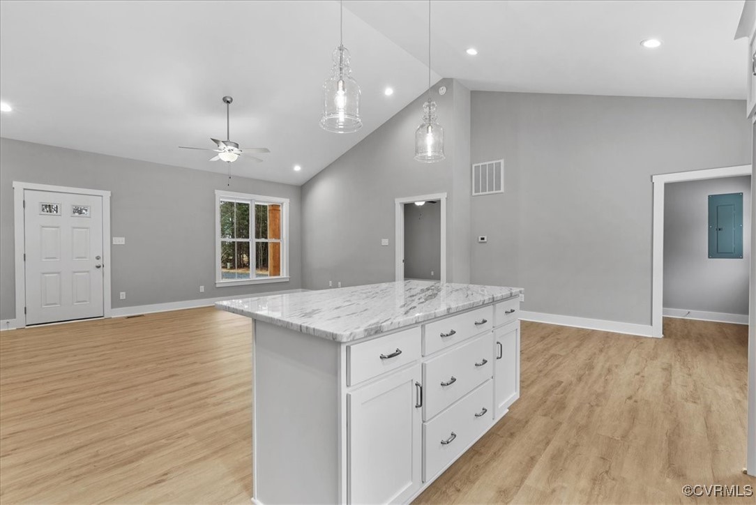 292 Lunenburg County Road Keysville, VA 23947 - Photo 20 of 39 Kitchen featuring ceiling fan, pendant lighting, a