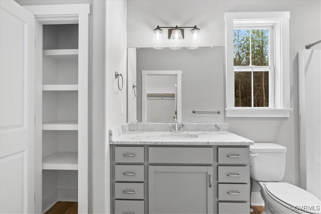 292 Lunenburg County Road Keysville, VA 23947 - Photo 28 of 39 Bathroom featuring toilet, built in shelves, vanit