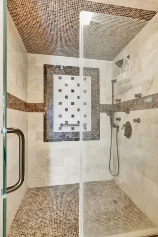 a view of a room with shelves