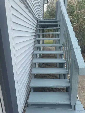 a view of wooden balcony