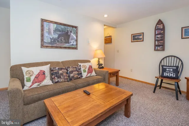 a living room with a couch and a potted plant