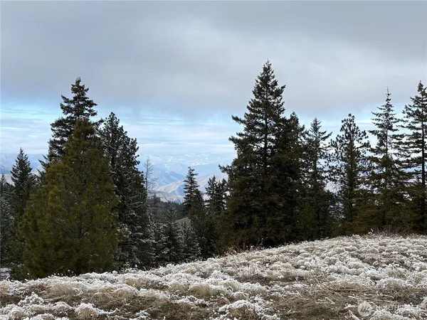 a view of snow covered with snow in the background
