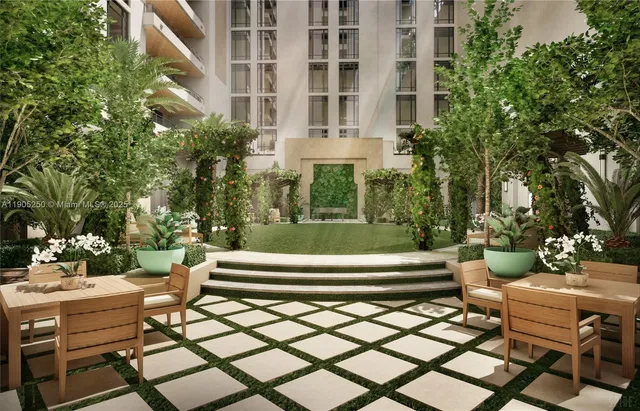a view of a patio with couches table and chairs and potted plants