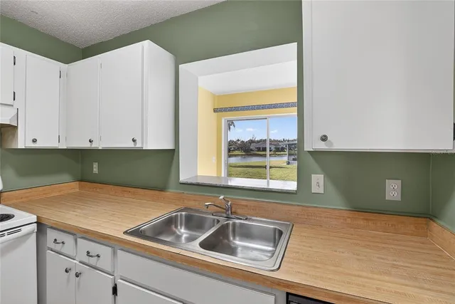 a kitchen with a sink and cabinets