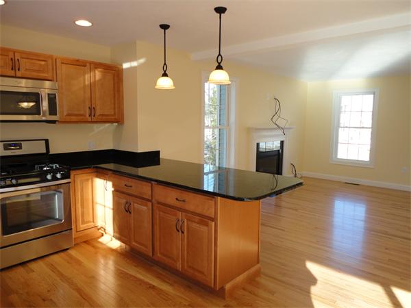 Lot 60 Hemlock West Roxbury, MA 02132 - Photo 4 of 9 a kitchen with stainless steel appliances granite countertop a stove a sink and a wooden floor