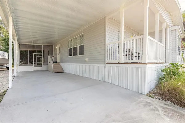 front view of a house with an outdoor space