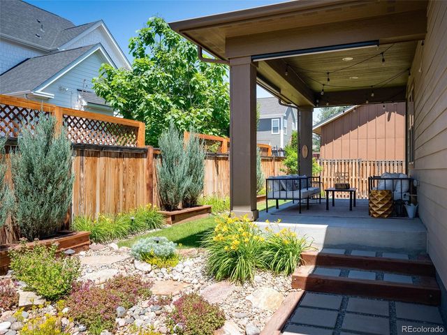 a swimming pool with outdoor seating and yard