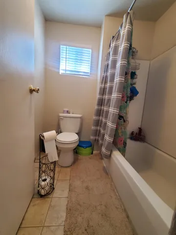 a bathroom with a toilet and a bathtub