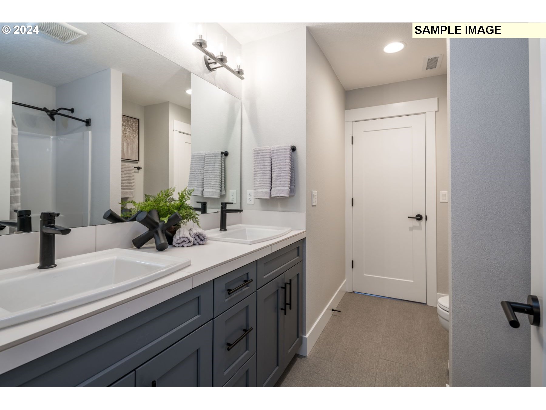 1202 South 46th Place Ridgefield, WA 98642 - Photo 15 of 25 a bathroom with a sink a potted plant and a mirror