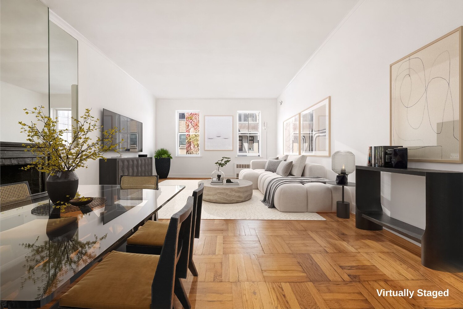 25 East 69th Street, Unit 5B Manhattan, NY 10021 - Photo 2 of 22 a living room with fireplace furniture and a potted plant