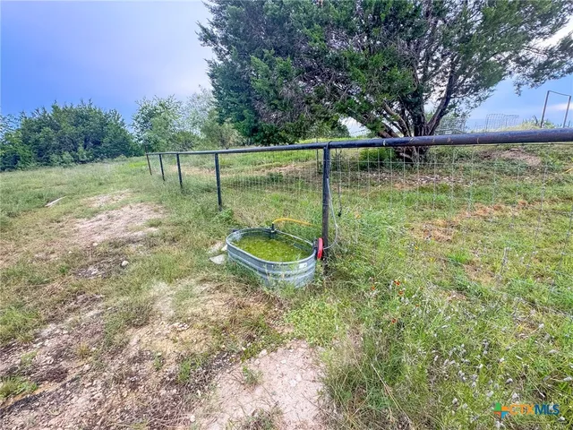 a view of a backyard with large trees
