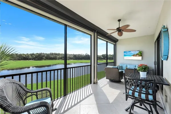 a balcony with furniture