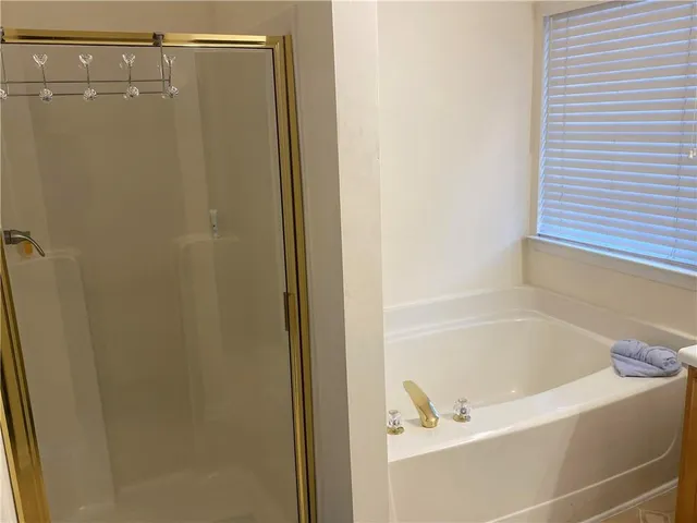 a bathroom with a bathtub