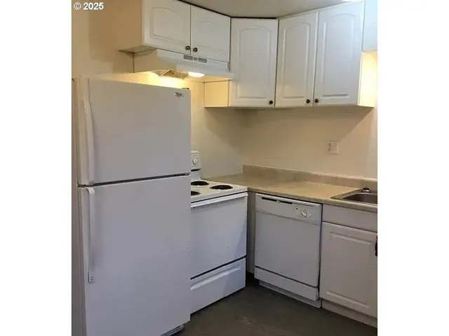 a kitchen with stainless steel appliances granite countertop white refrigerator stove a sink and dishwasher