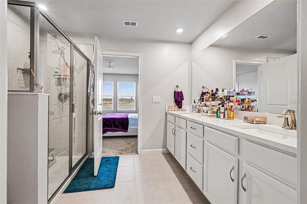 2361 Summerlit Street Lutz, FL 33558 - Photo 16 of 31 a spacious en suite bathroom with a double vanity sink and mirror