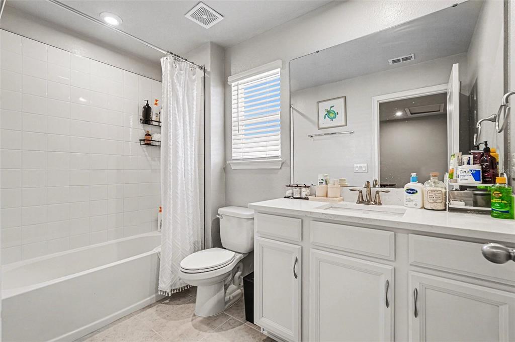 2361 Summerlit Street Lutz, FL 33558 - Photo 19 of 31 a bathroom with a toilet a sink a mirror a bathtub and vanity