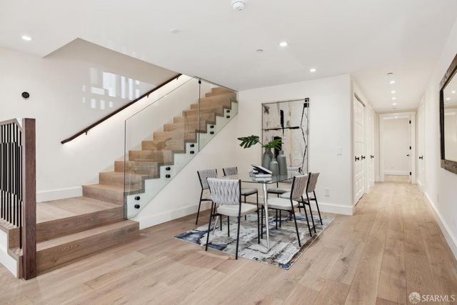 a view of a street with sitting area