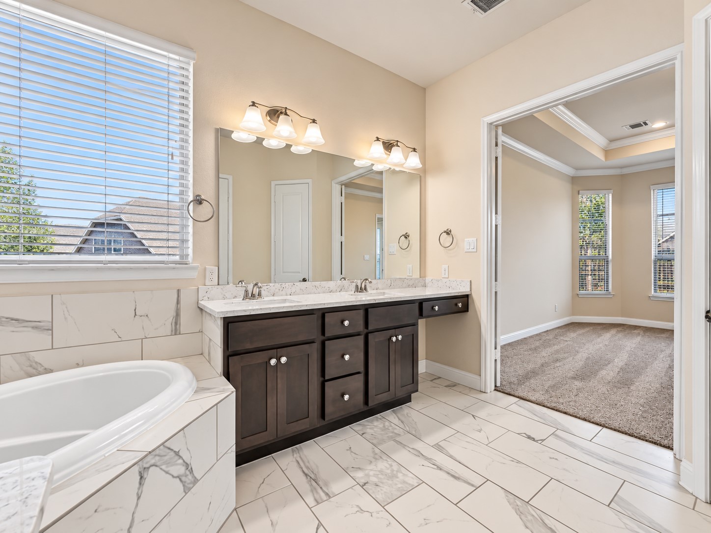 20306 Windsor Field Spring, TX 77379 - Photo 21 of 37 Primary bathroom with separate shower, soaking tub, and dual vanities