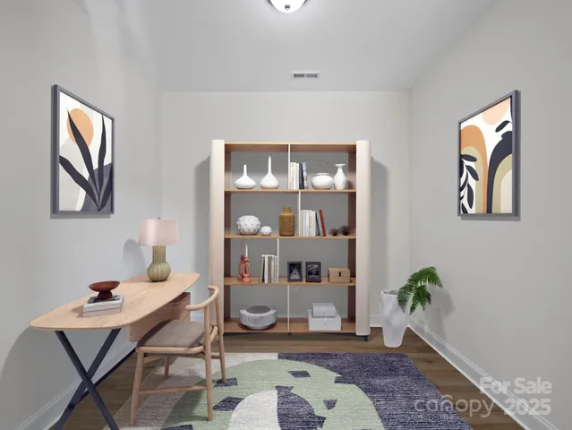 a workspace with furniture and window