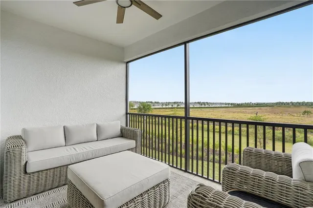 a balcony with furniture