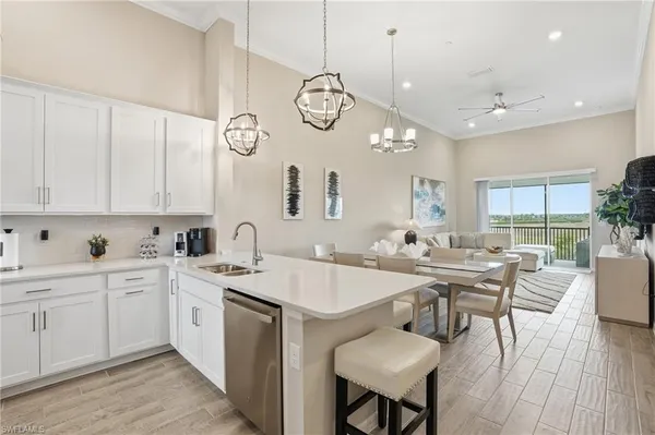 a large kitchen with a large island in it