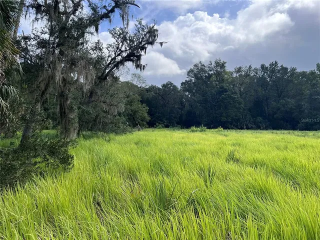 a view of a large garden with an outdoor space and seating area