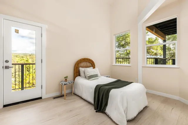 a view of a room with a bench