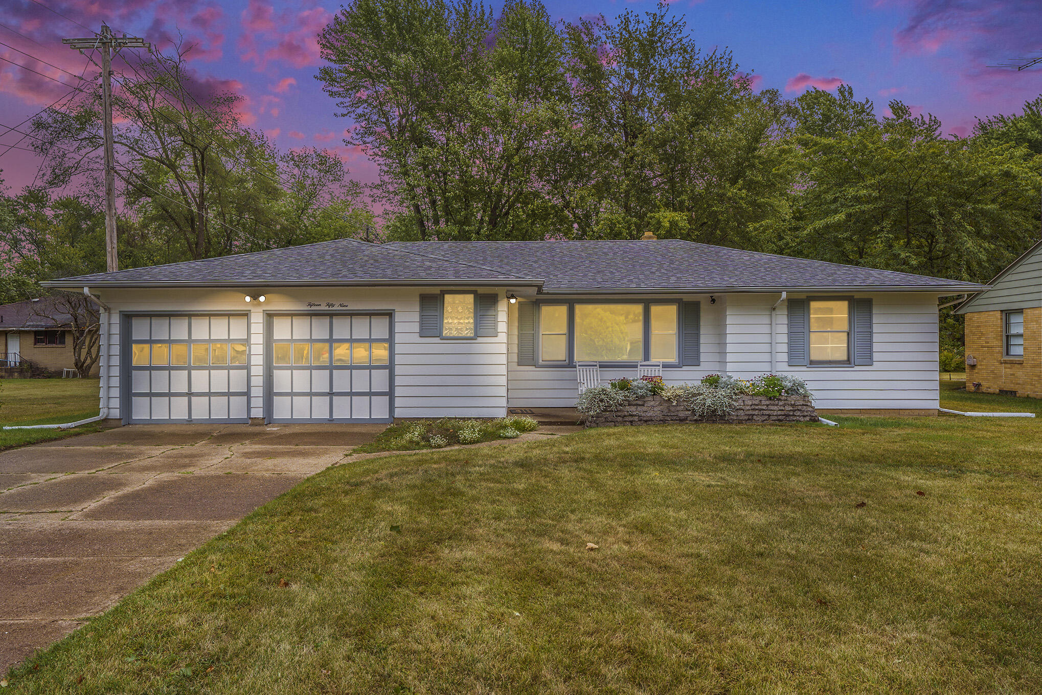 Twilight front view of house