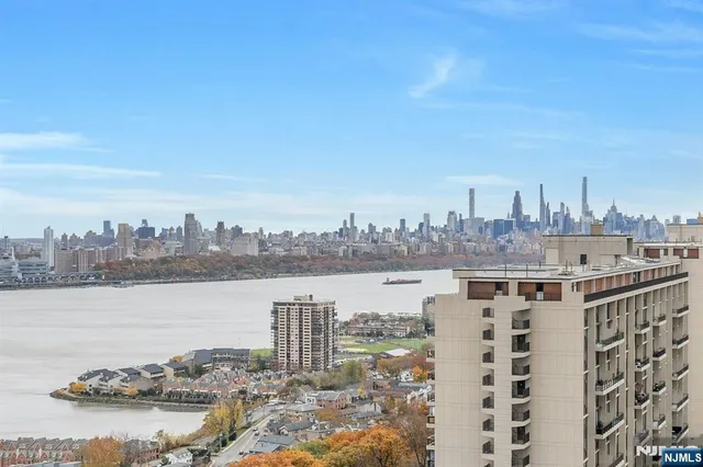 a view of a city with a lake