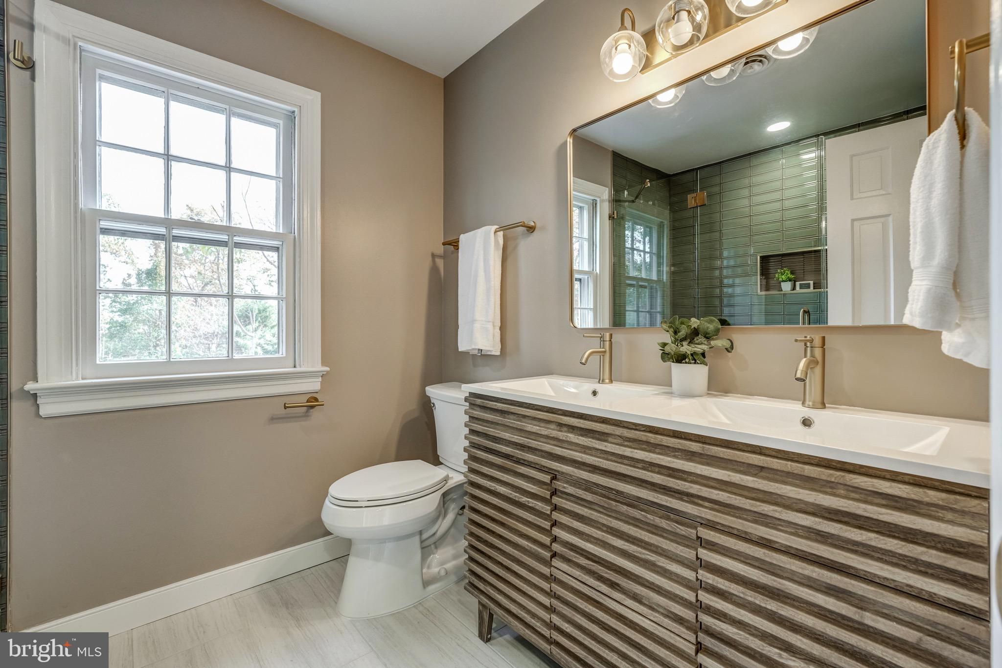 1771 Robindale Road North Chesterfield, VA 23235 - Photo 43 of 67 a bathroom with a sink a toilet and a large mirror