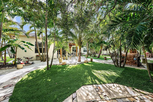 a garden with lots of trees