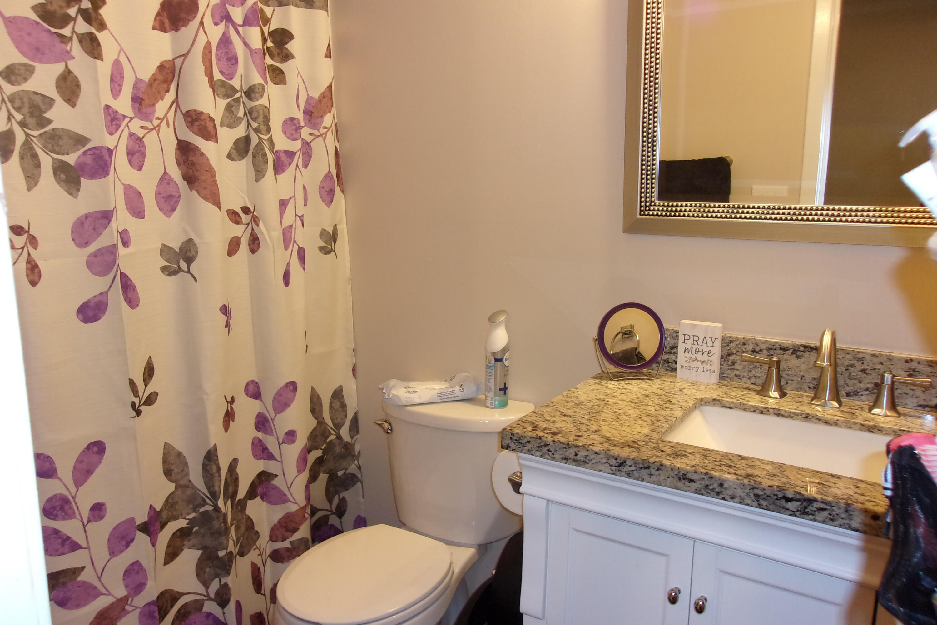 93 Cutter Lane Shalimar, FL 32579 - Photo 7 of 10 a bathroom with a granite countertop sink mirror vanity and toilet