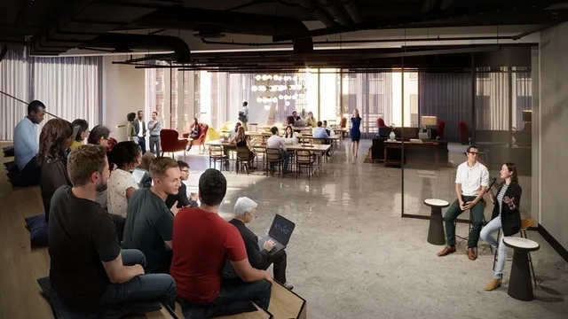 a group of people sitting in a room