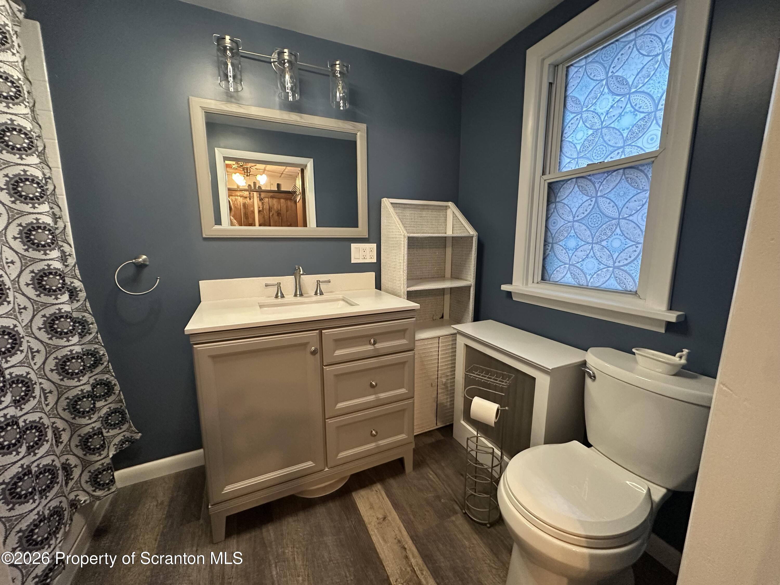 611 Chestnut Street Dunmore, PA 18512 - Photo 21 of 27 a bathroom with a toilet a sink and a mirror