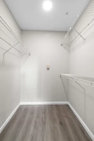 a view of a room with racks on the wall