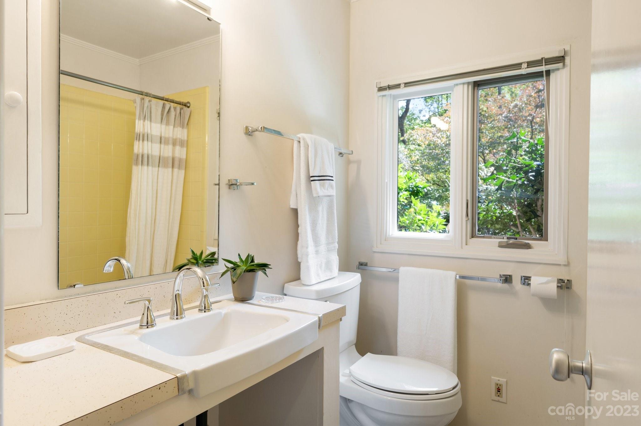 112 Hilltop Road Black Mountain, NC 28711 - Photo 25 of 34 a bathroom with a sink a toilet and a window