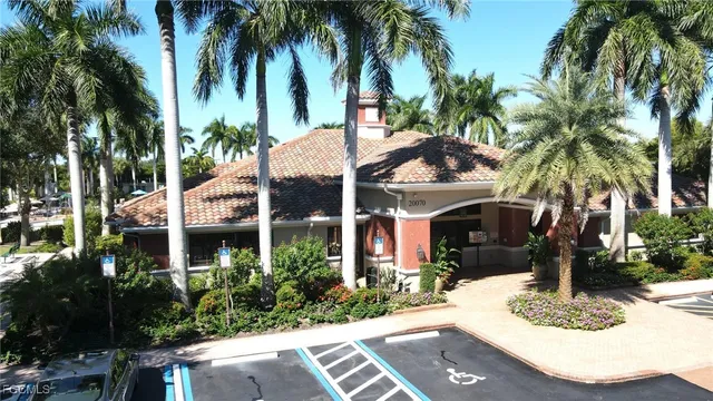 a view of a backyard with palm trees