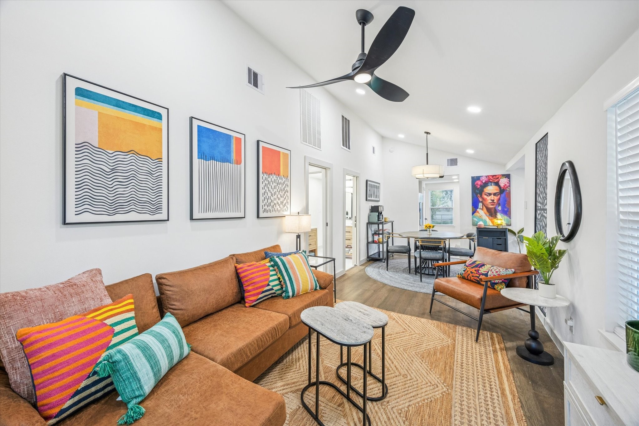 Step inside this boutique bungalow featuring vaulted ceilings, curated designer finishes, plush modern seating, and a fully stocked coffee bar (drip/grind+Keurig) Experience an elevated stay where every detail is crafted for comfort & Luxury!