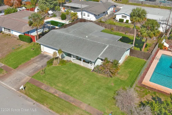 an aerial view of a house