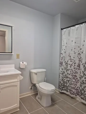 a white toilet sitting next to a shower curtain