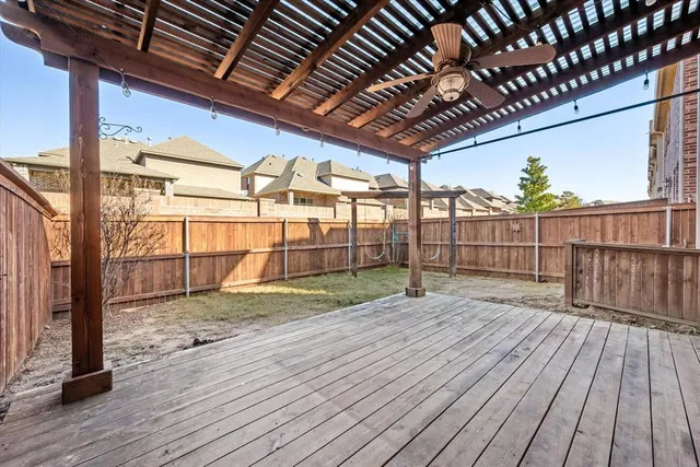 a view of porch with wooden floor