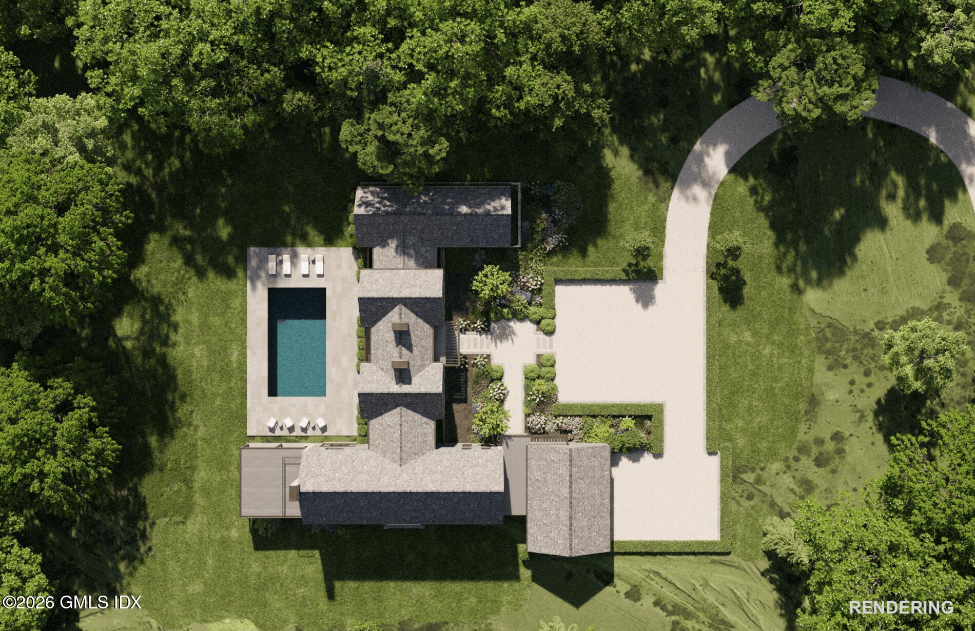 1 Pecksland Road Greenwich, CT 06831 - Photo 6 of 7 an aerial view of a house with outdoor space pool seating area and yard