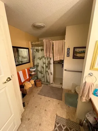 a bathroom with a sink mirror and vanity